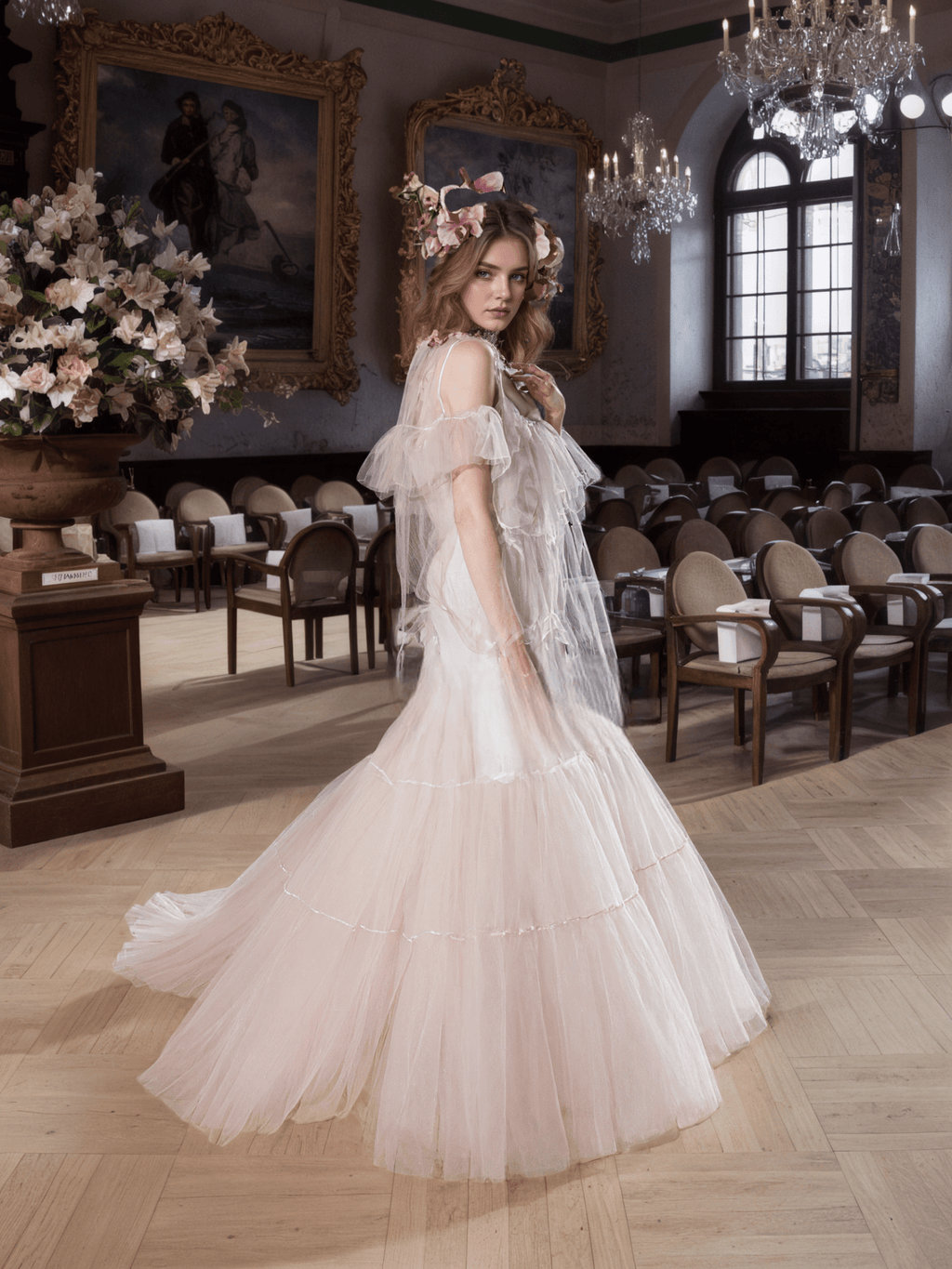 Luxury 3 colors Layered Tulle Sheer Robe Dress | Couture Ruffle Boudoir Robe Set - Courbe et Compagnie