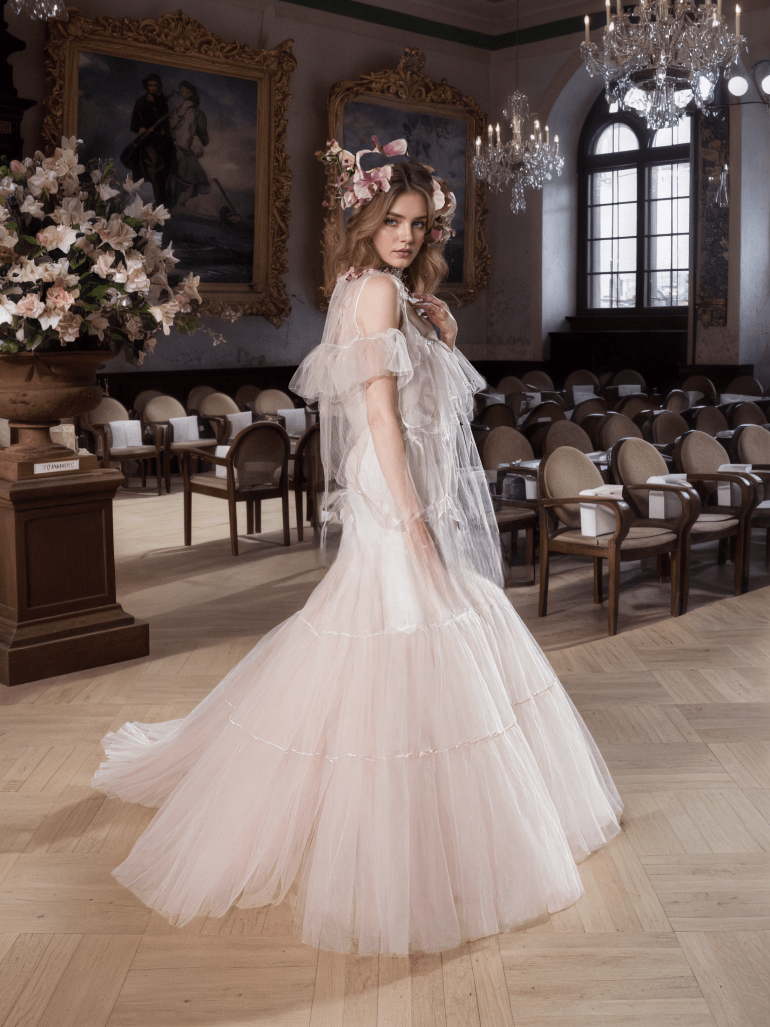 Luxury 3 colors Layered Tulle Sheer Robe Dress | Couture Ruffle Boudoir Robe Set - Courbe et Compagnie