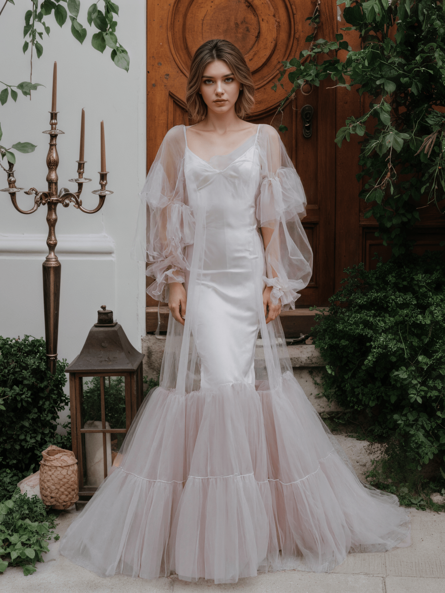 Luxury 3 colors Layered Tulle Sheer Robe Dress | Couture Ruffle Boudoir Robe Set - Courbe et Compagnie