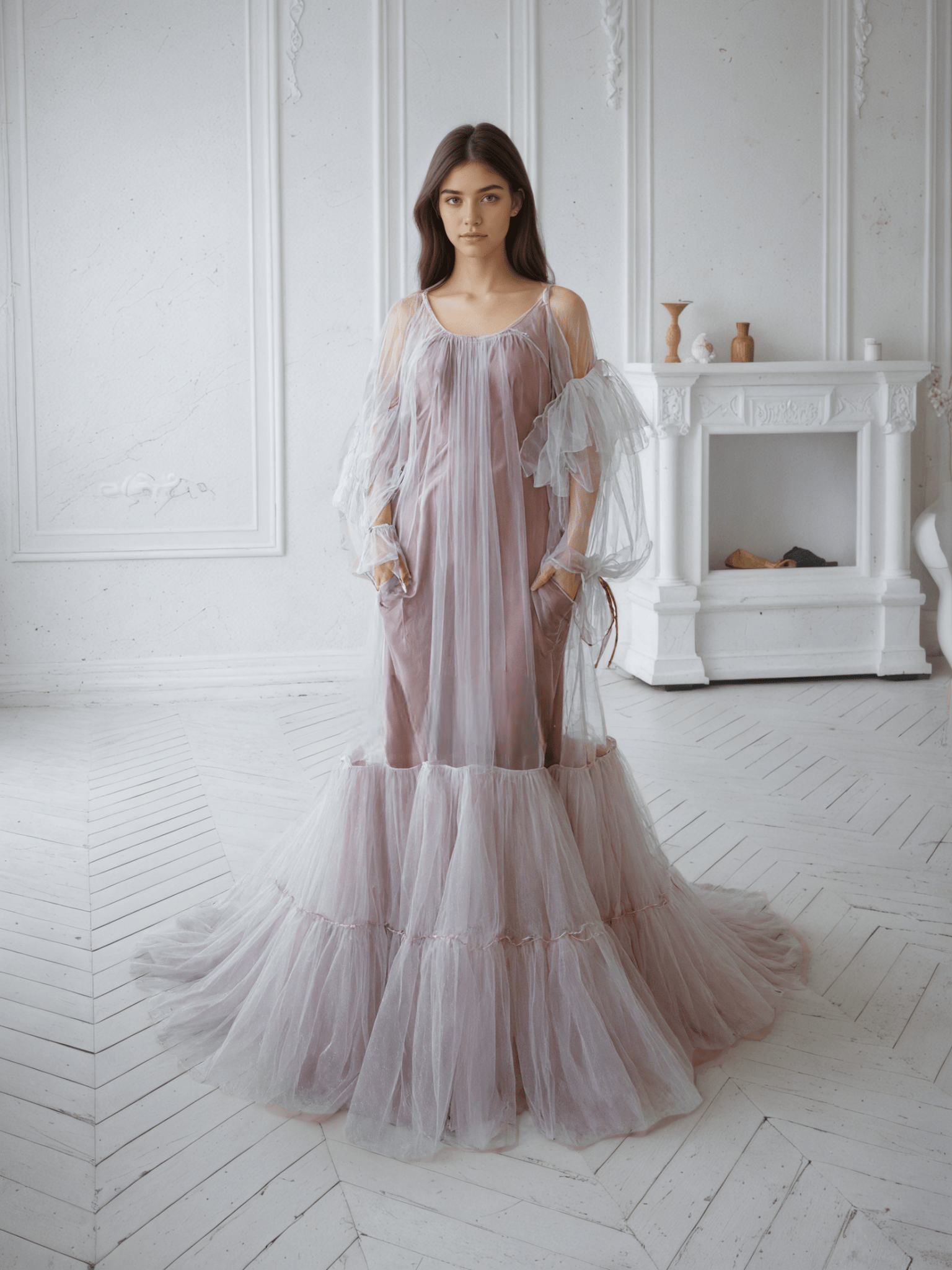 Luxury 3 colors Layered Tulle Sheer Robe Dress | Couture Ruffle Boudoir Robe Set - Courbe et Compagnie