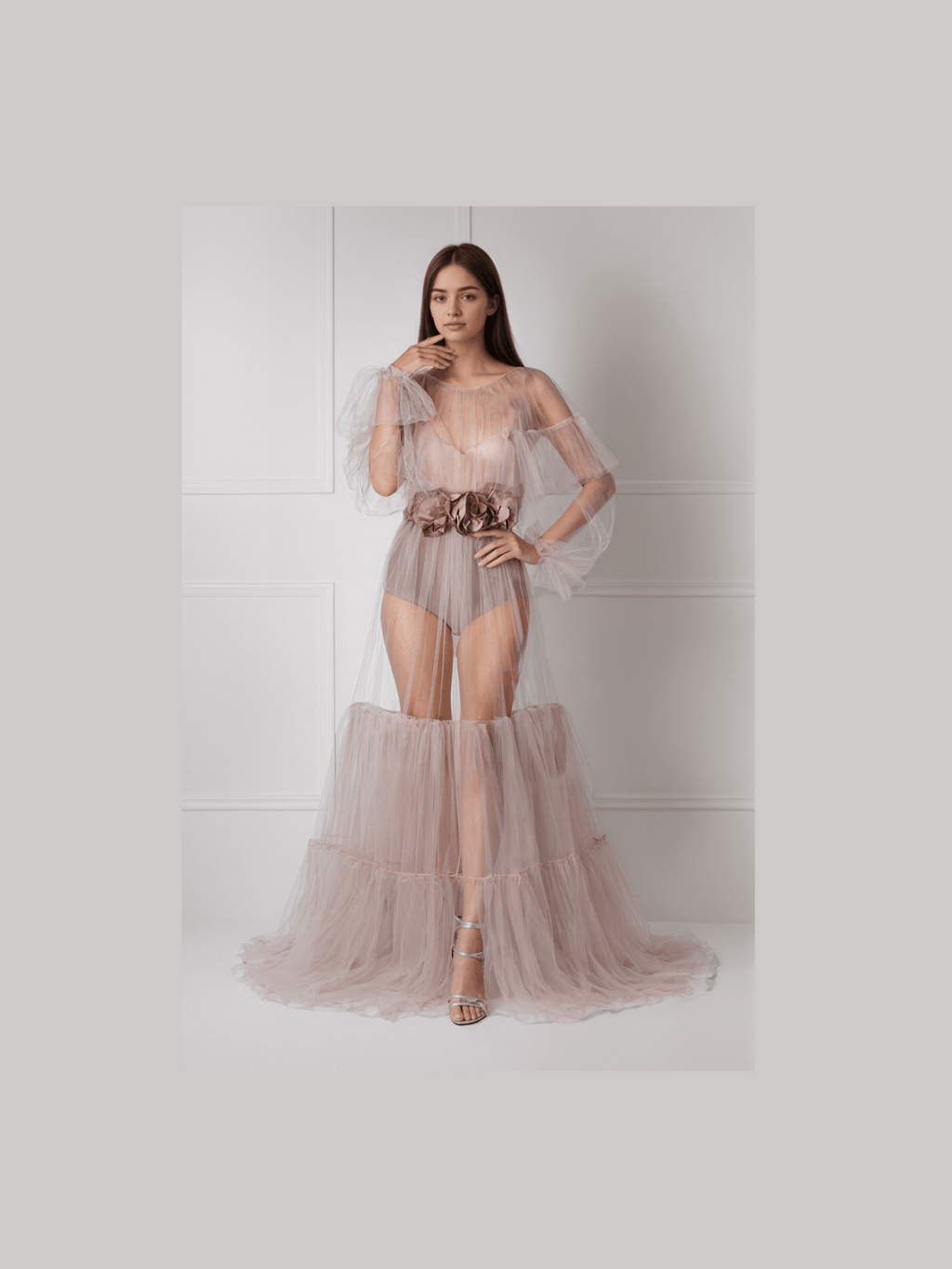 Luxury 3 colors Layered Tulle Sheer Robe Dress | Couture Ruffle Boudoir Robe Set - Courbe et Compagnie
