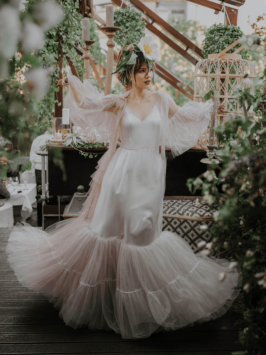 Luxury 3 colors Layered Tulle Sheer Robe Dress | Couture Ruffle Boudoir Robe Set - Courbe et Compagnie
