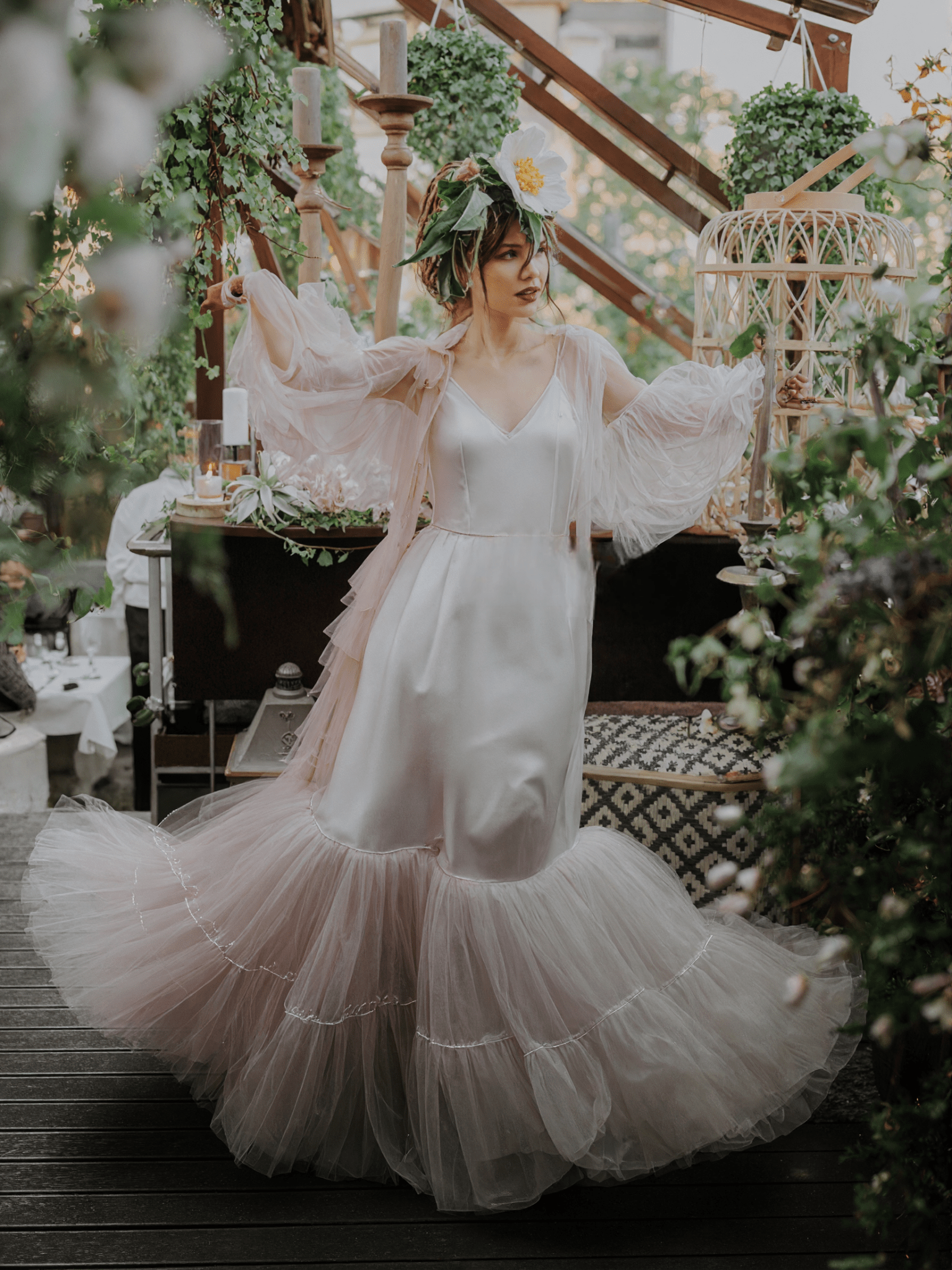 Luxury 3 colors Layered Tulle Sheer Robe Dress | Couture Ruffle Boudoir Robe Set - Courbe et Compagnie