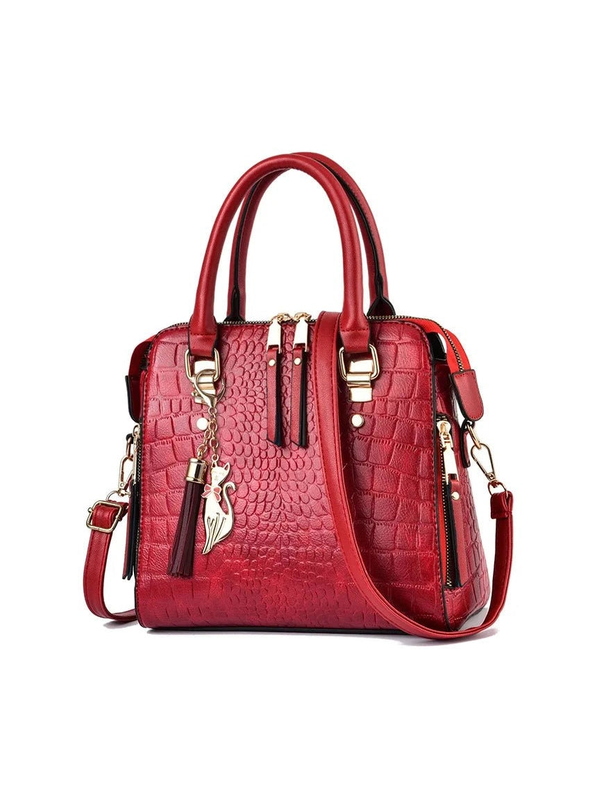 Luxury Crocodile Pattern Handbag for Women | Winter New PU Leather Tassel Shoulder Bag (Brands Design Handle Bag, Lady Purse) - Courbe et Compagnie