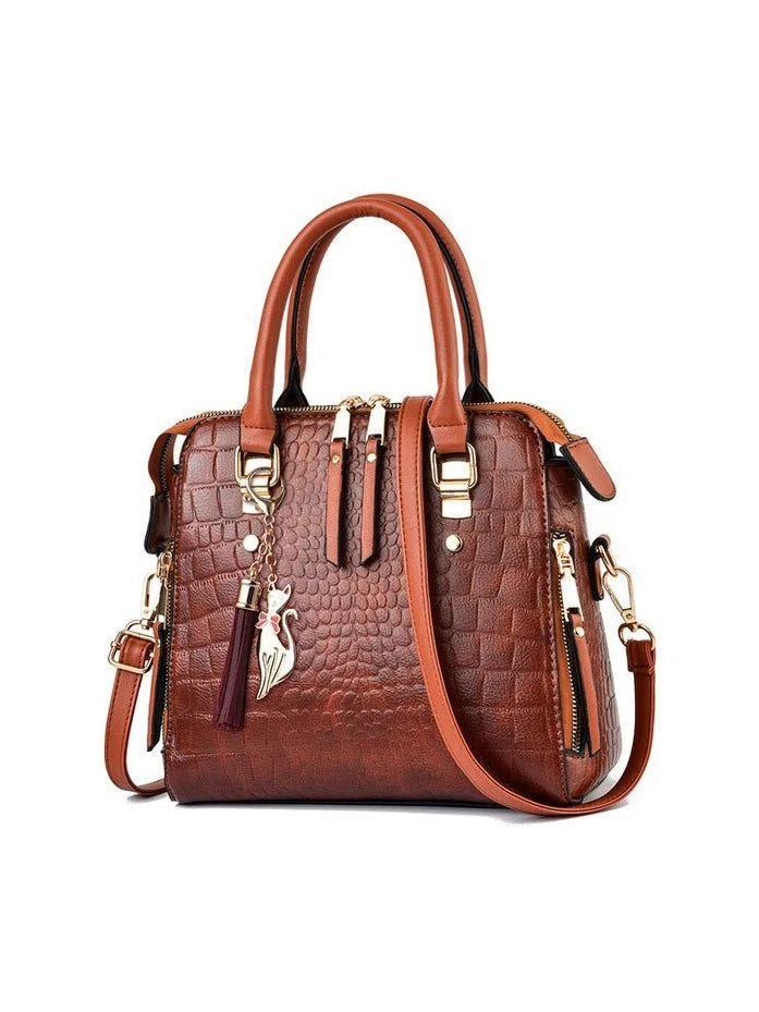 Luxury Crocodile Pattern Handbag for Women | Winter New PU Leather Tassel Shoulder Bag (Brands Design Handle Bag, Lady Purse) - Courbe et Compagnie