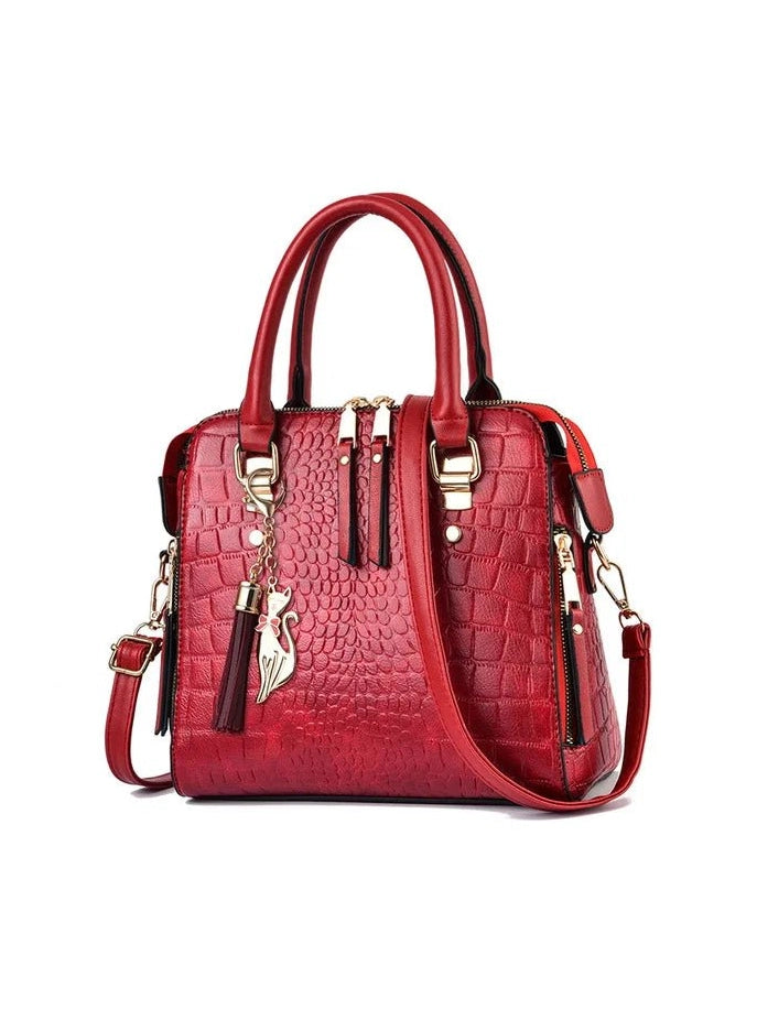 Luxury Crocodile Pattern Handbag for Women | Winter New PU Leather Tassel Shoulder Bag (Brands Design Handle Bag, Lady Purse) - Courbe et Compagnie