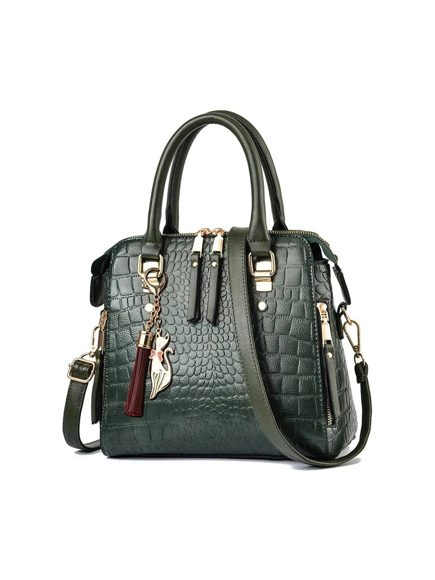 Luxury Crocodile Pattern Handbag for Women | Winter New PU Leather Tassel Shoulder Bag (Brands Design Handle Bag, Lady Purse) - Courbe et Compagnie