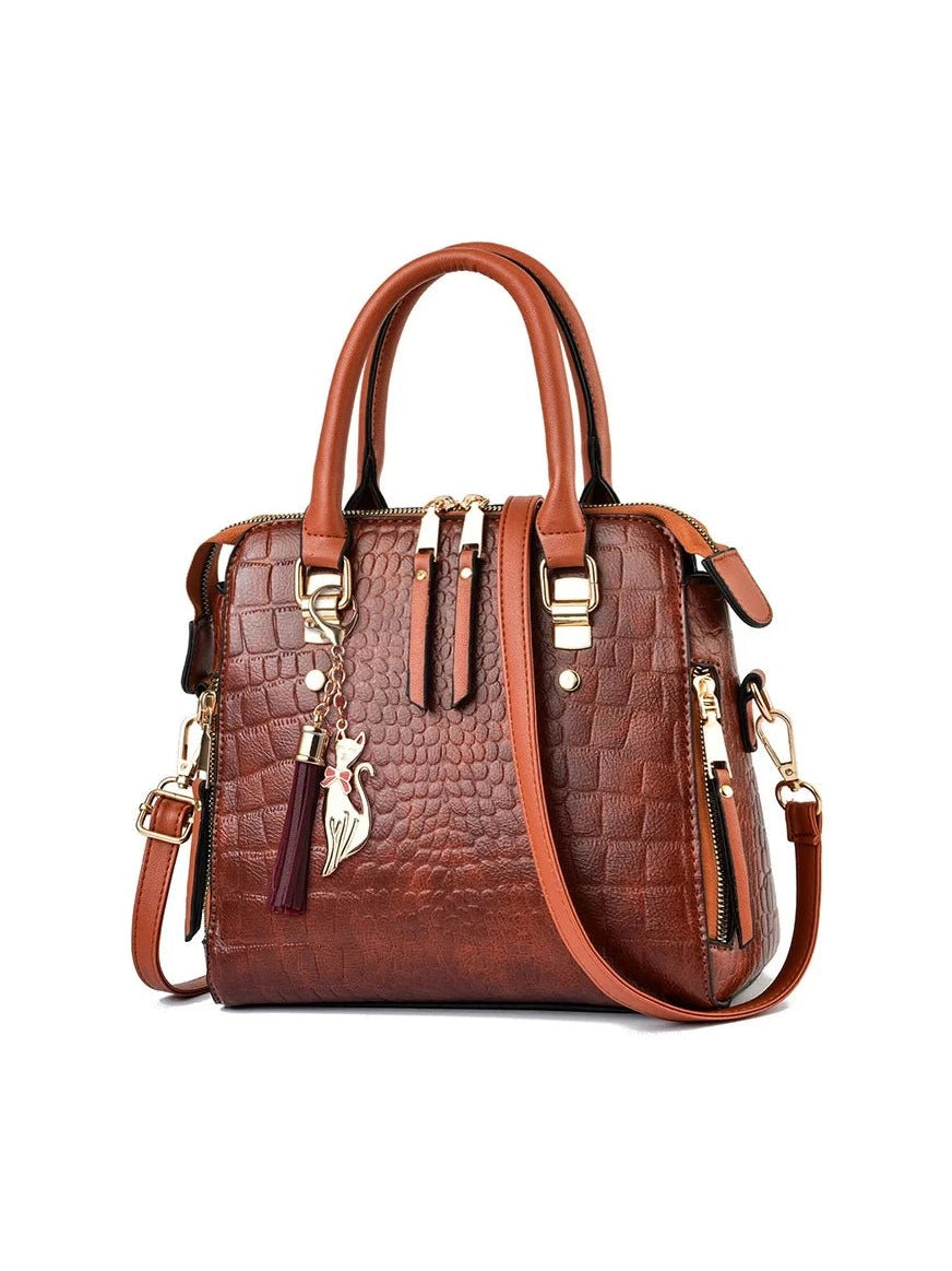 Luxury Crocodile Pattern Handbag for Women | Winter New PU Leather Tassel Shoulder Bag (Brands Design Handle Bag, Lady Purse) - Courbe et Compagnie