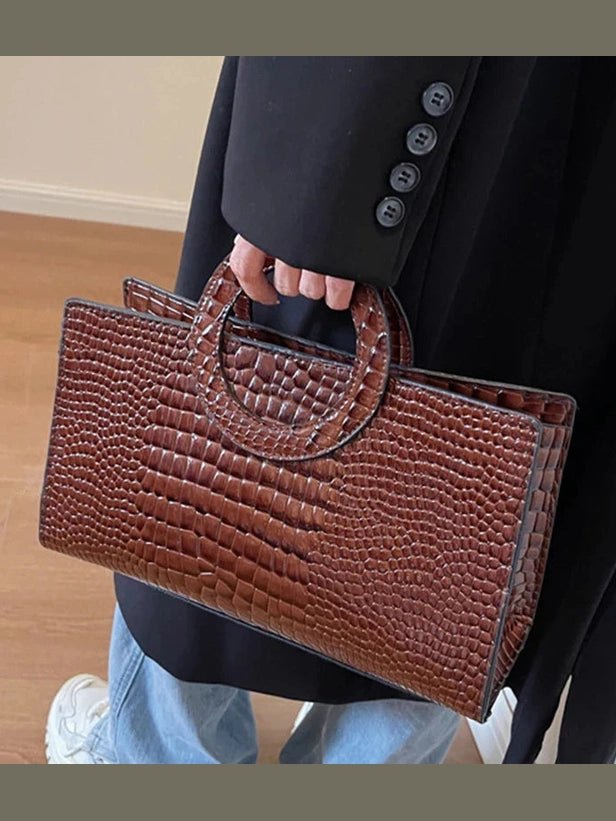 Luxury Crocodile Pattern Women's Handbag | Fashion Shoulder & Crossbody Bag (Famous Brand Designer PU Leather, Large Capacity) - Courbe et Compagnie