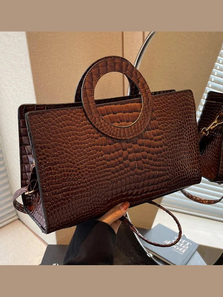 Luxury Crocodile Pattern Women's Handbag | Fashion Shoulder & Crossbody Bag (Famous Brand Designer PU Leather, Large Capacity) - Courbe et Compagnie