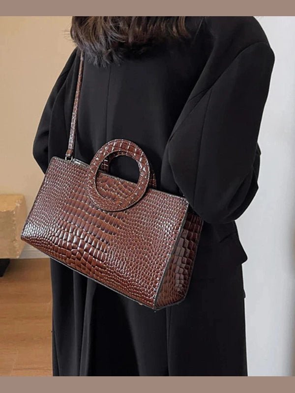 Luxury Crocodile Pattern Women's Handbag | Fashion Shoulder & Crossbody Bag (Famous Brand Designer PU Leather, Large Capacity) - Courbe et Compagnie