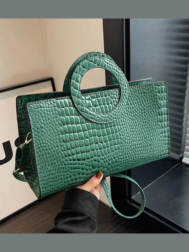 Luxury Crocodile Pattern Women's Handbag | Fashion Shoulder & Crossbody Bag (Famous Brand Designer PU Leather, Large Capacity) - Courbe et Compagnie