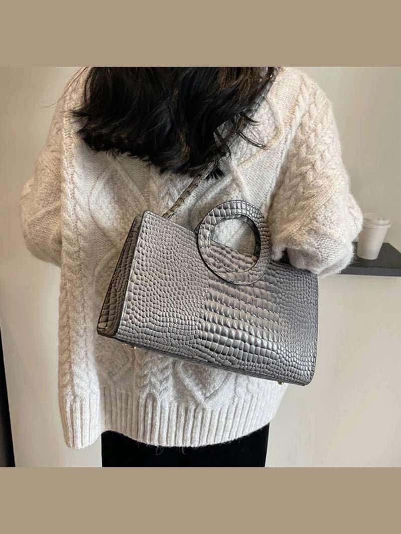 Luxury Crocodile Pattern Women's Handbag | Fashion Shoulder & Crossbody Bag (Famous Brand Designer PU Leather, Large Capacity) - Courbe et Compagnie