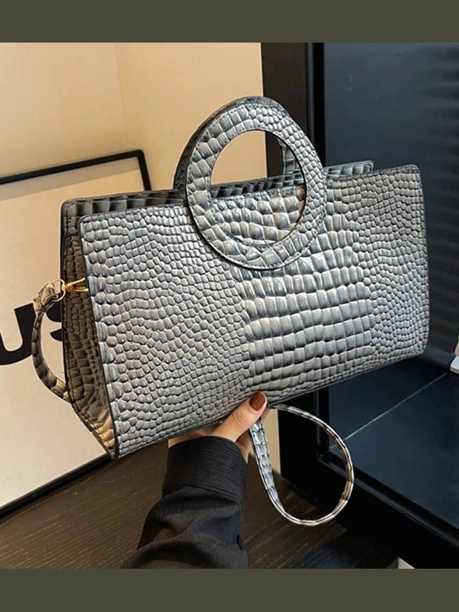Luxury Crocodile Pattern Women's Handbag | Fashion Shoulder & Crossbody Bag (Famous Brand Designer PU Leather, Large Capacity) - Courbe et Compagnie