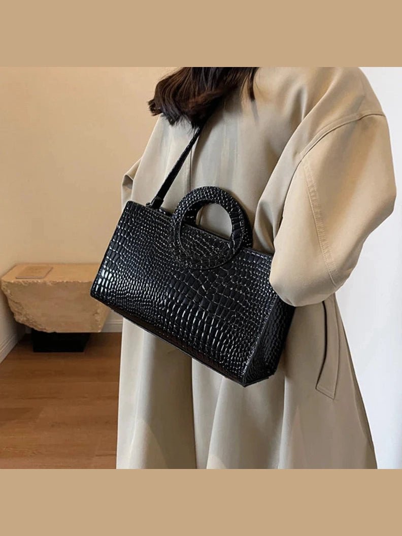 Luxury Crocodile Pattern Women's Handbag | Fashion Shoulder & Crossbody Bag (Famous Brand Designer PU Leather, Large Capacity) - Courbe et Compagnie