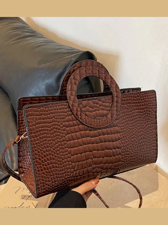 Luxury Crocodile Pattern Women's Handbag | Fashion Shoulder & Crossbody Bag (Famous Brand Designer PU Leather, Large Capacity) - Courbe et Compagnie
