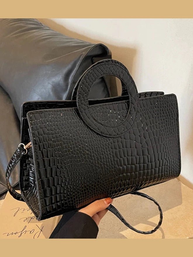 Luxury Crocodile Pattern Women's Handbag | Fashion Shoulder & Crossbody Bag (Famous Brand Designer PU Leather, Large Capacity) - Courbe et Compagnie