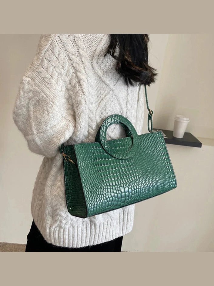 Luxury Crocodile Pattern Women's Handbag | Fashion Shoulder & Crossbody Bag (Famous Brand Designer PU Leather, Large Capacity) - Courbe et Compagnie