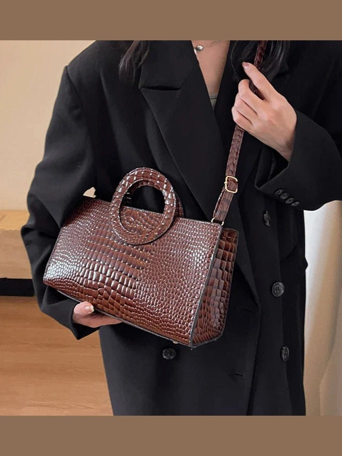 Luxury Crocodile Pattern Women's Handbag | Fashion Shoulder & Crossbody Bag (Famous Brand Designer PU Leather, Large Capacity) - Courbe et Compagnie