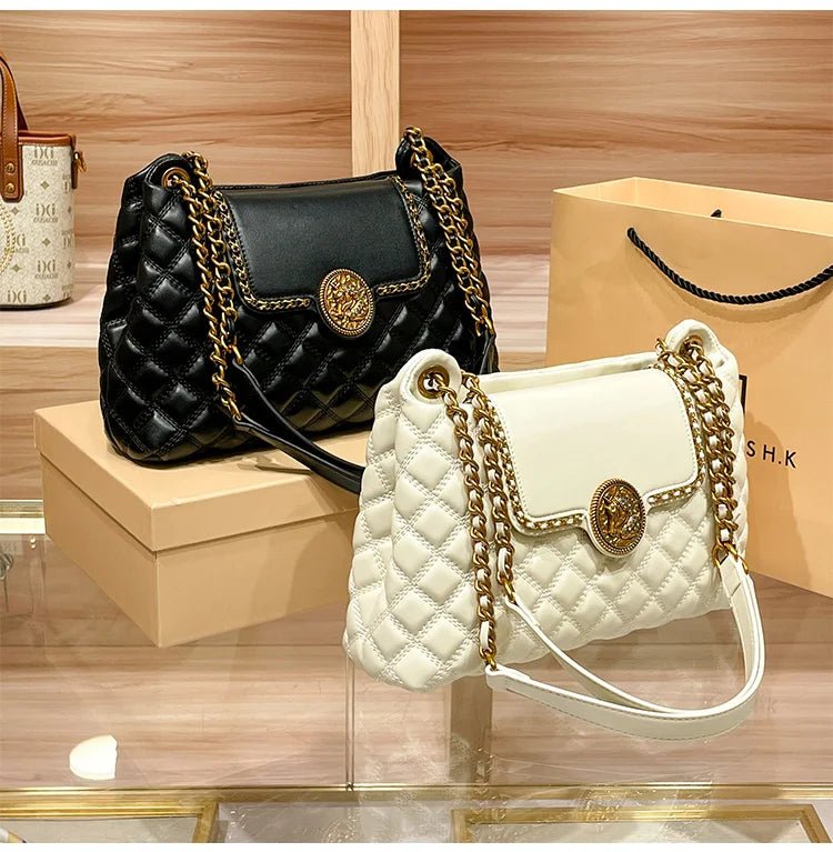Luxury Genuine Leather Chain Shoulder Bag for Women | New Designer Large Capacity Underarm Handbag (Diamond Lattice) - Courbe et Compagnie