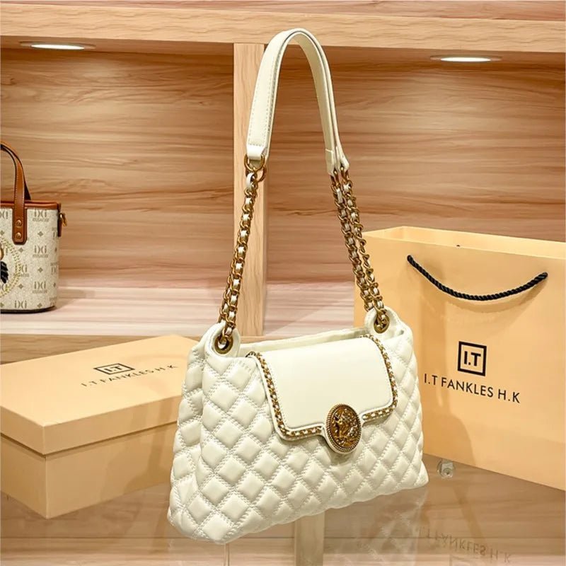 Luxury Genuine Leather Chain Shoulder Bag for Women | New Designer Large Capacity Underarm Handbag (Diamond Lattice) - Courbe et Compagnie