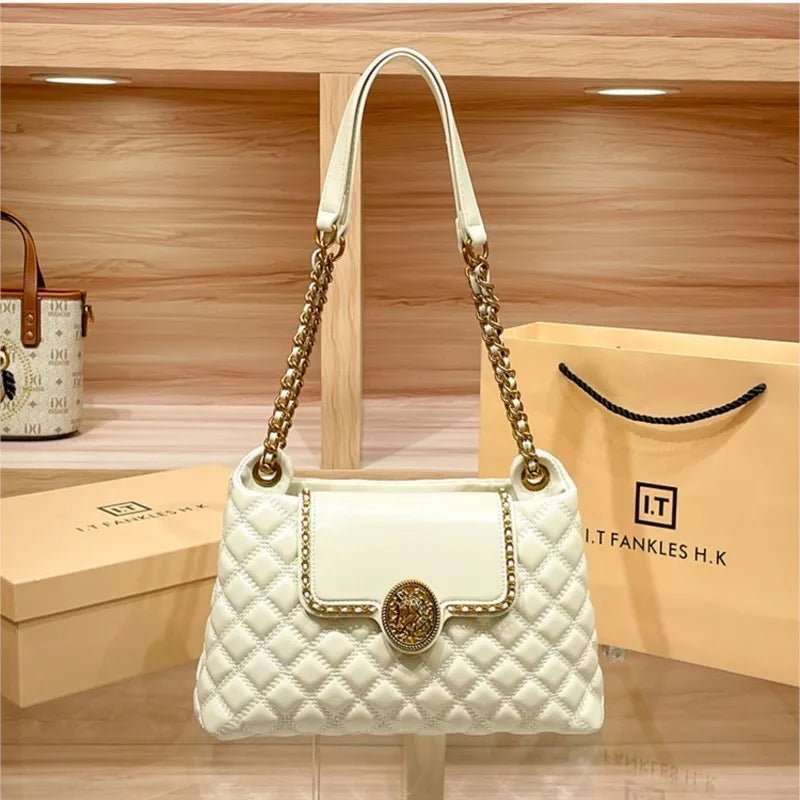 Luxury Genuine Leather Chain Shoulder Bag for Women | New Designer Large Capacity Underarm Handbag (Diamond Lattice) - Courbe et Compagnie