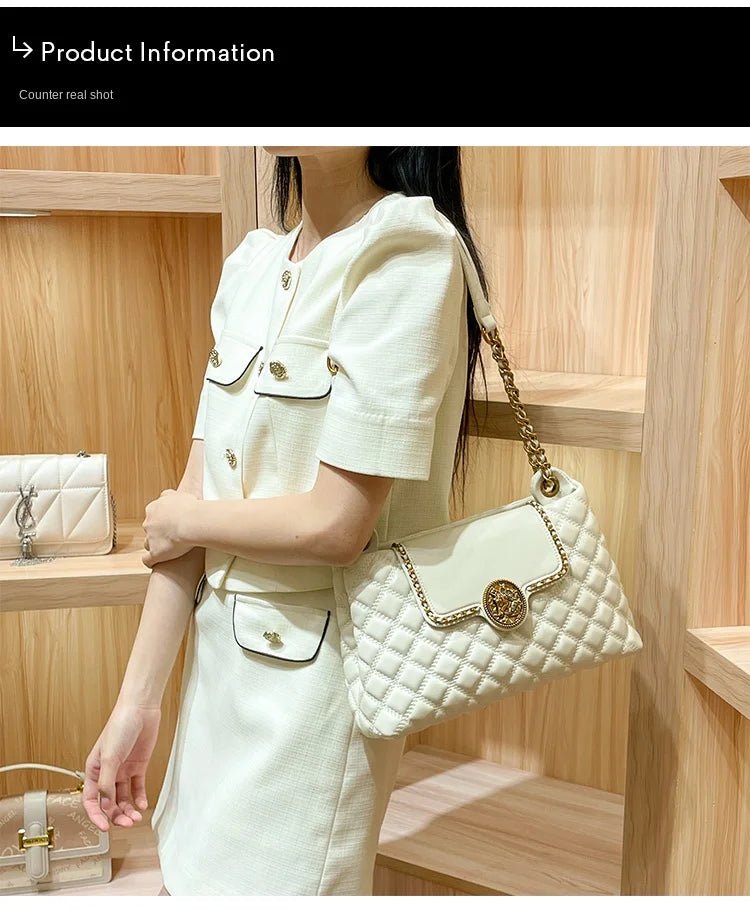Luxury Genuine Leather Chain Shoulder Bag for Women | New Designer Large Capacity Underarm Handbag (Diamond Lattice) - Courbe et Compagnie