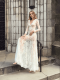 Luxury Long Sleeve Lace Sheer Robe Dress — Bridal Getting Ready & Boudoir Gown - Courbe et Compagnie