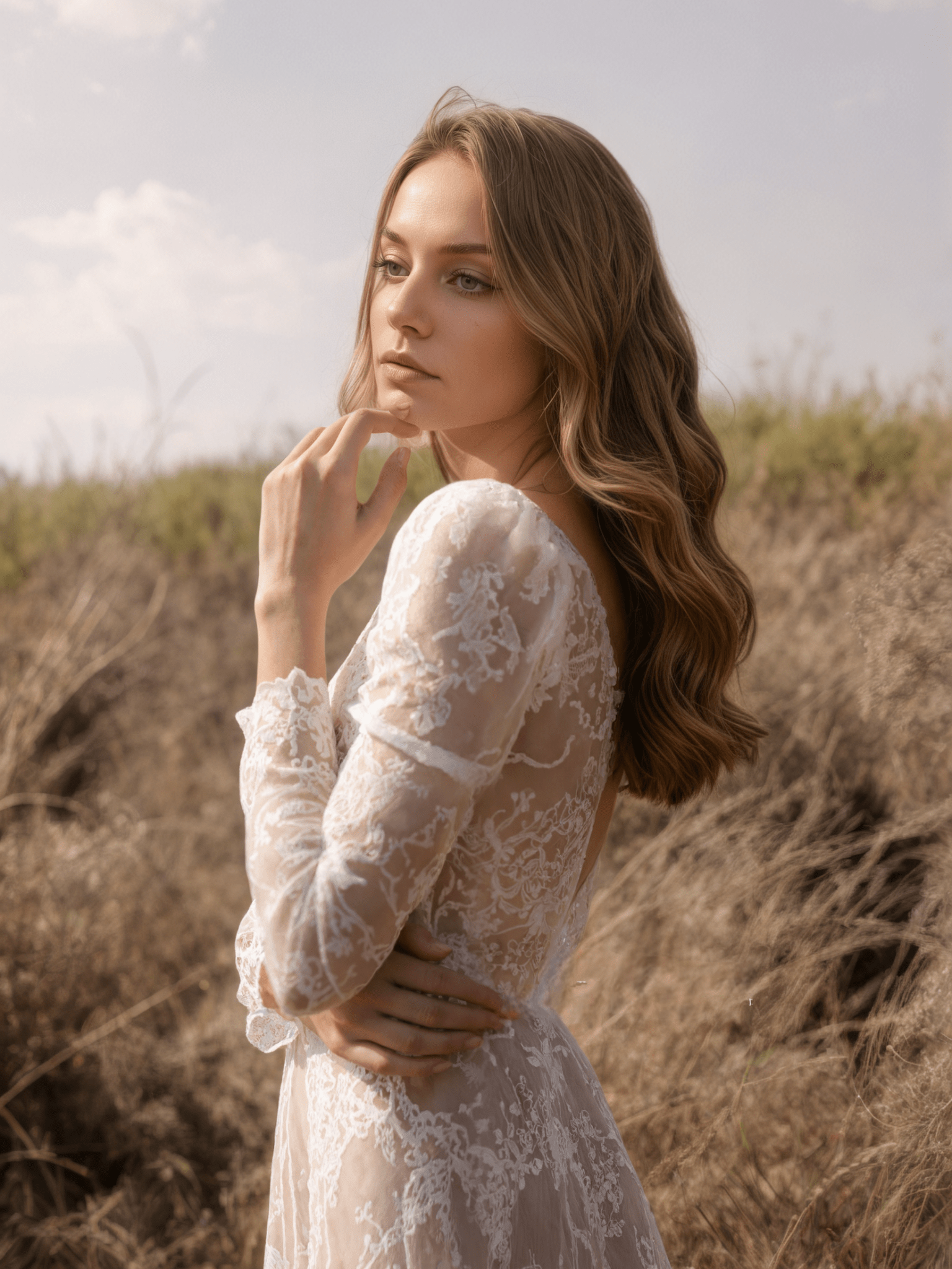 Luxury Long Sleeve Lace Sheer Robe Dress — Bridal Getting Ready & Boudoir Gown - Courbe et Compagnie
