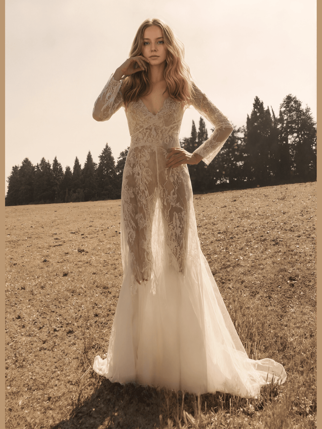 Luxury Long Sleeve Lace Sheer Robe Dress — Bridal Getting Ready & Boudoir Gown - Courbe et Compagnie