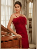 Luxury Ostrich Feather Silky Satin Long Nightgown - Courbe et Compagnie
