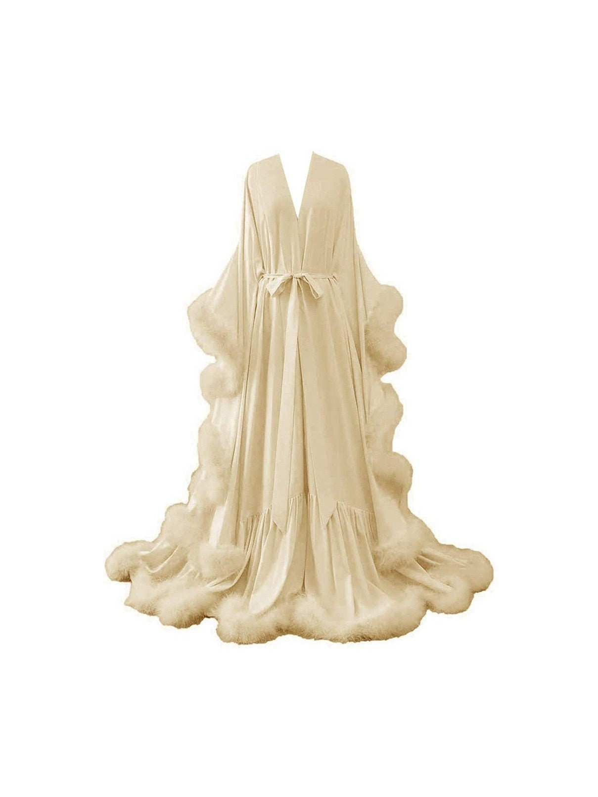 Luxury Satin Feather Bridal Robe | Victorian Style Wedding & Photoshoot Robe - Courbe et Compagnie