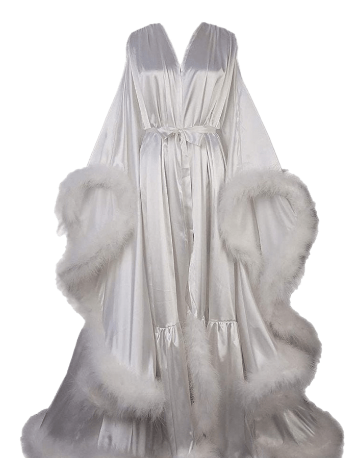 Luxury Satin Feather Bridal Robe | Victorian Style Wedding & Photoshoot Robe - Courbe et Compagnie