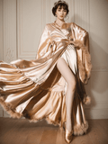 Luxury Satin Feather Bridal Robe | Victorian Style Wedding & Photoshoot Robe - Courbe et Compagnie