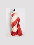 Madhabi: Cream & Red Bengal Tussar Silk Saree | Silk Mark Certified - Courbe et Compagnie