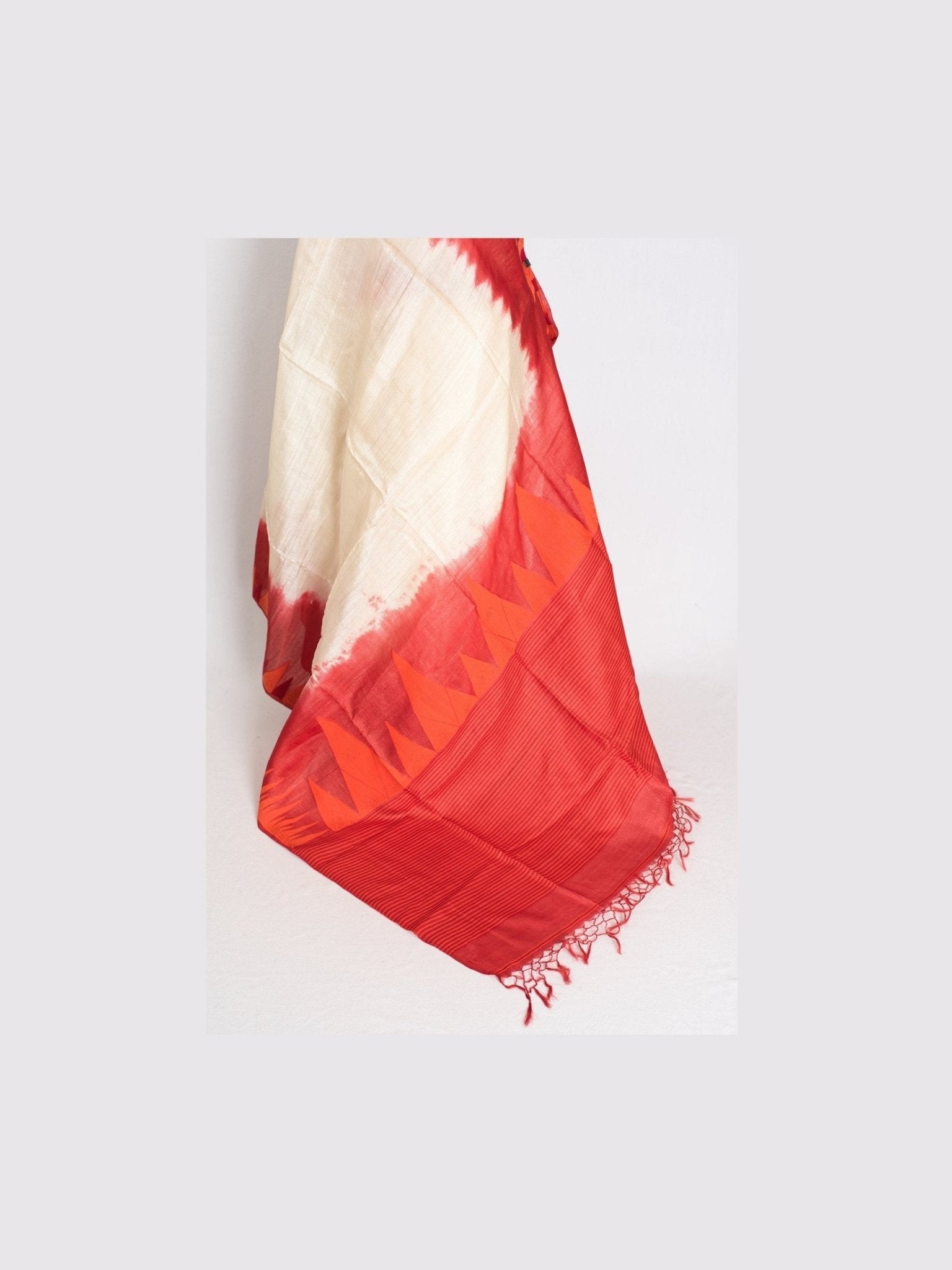 Madhabi: Cream & Red Bengal Tussar Silk Saree | Silk Mark Certified - Courbe et Compagnie