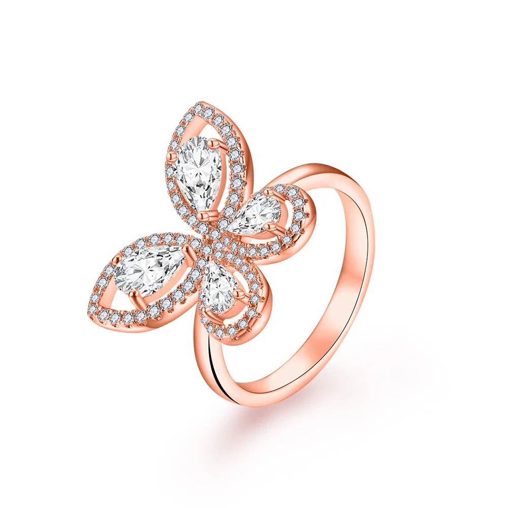 MINTYBOX Butterfly Moissanite Ring for Women Solid 10k 14k White Gold Pear Cut 6*4mm Pass Diamond Test Engagement Fine Jewelry - Courbe et Compagnie