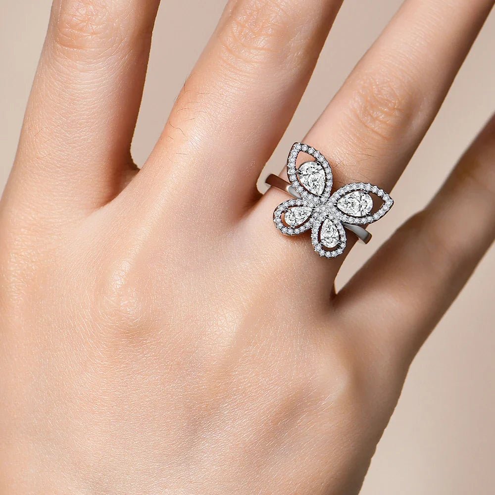 MINTYBOX Butterfly Moissanite Ring for Women Solid 10k 14k White Gold Pear Cut 6*4mm Pass Diamond Test Engagement Fine Jewelry - Courbe et Compagnie