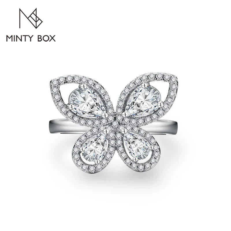 MINTYBOX Butterfly Moissanite Ring for Women Solid 10k 14k White Gold Pear Cut 6*4mm Pass Diamond Test Engagement Fine Jewelry - Courbe et Compagnie