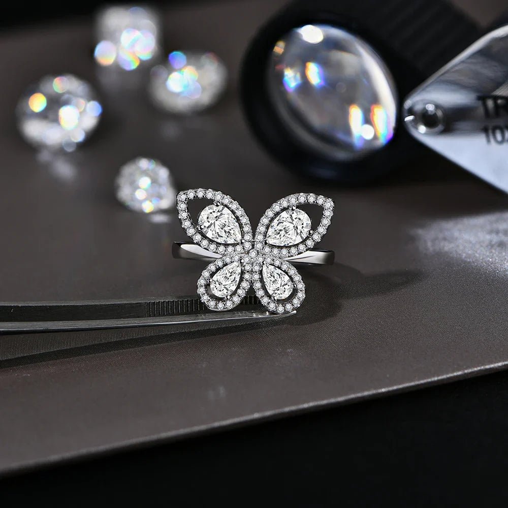 MINTYBOX Butterfly Moissanite Ring for Women Solid 10k 14k White Gold Pear Cut 6*4mm Pass Diamond Test Engagement Fine Jewelry - Courbe et Compagnie