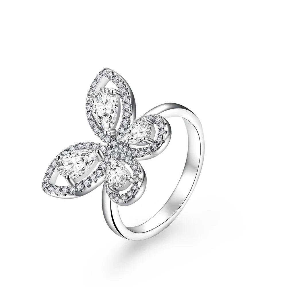 MINTYBOX Butterfly Moissanite Ring for Women Solid 10k 14k White Gold Pear Cut 6*4mm Pass Diamond Test Engagement Fine Jewelry - Courbe et Compagnie