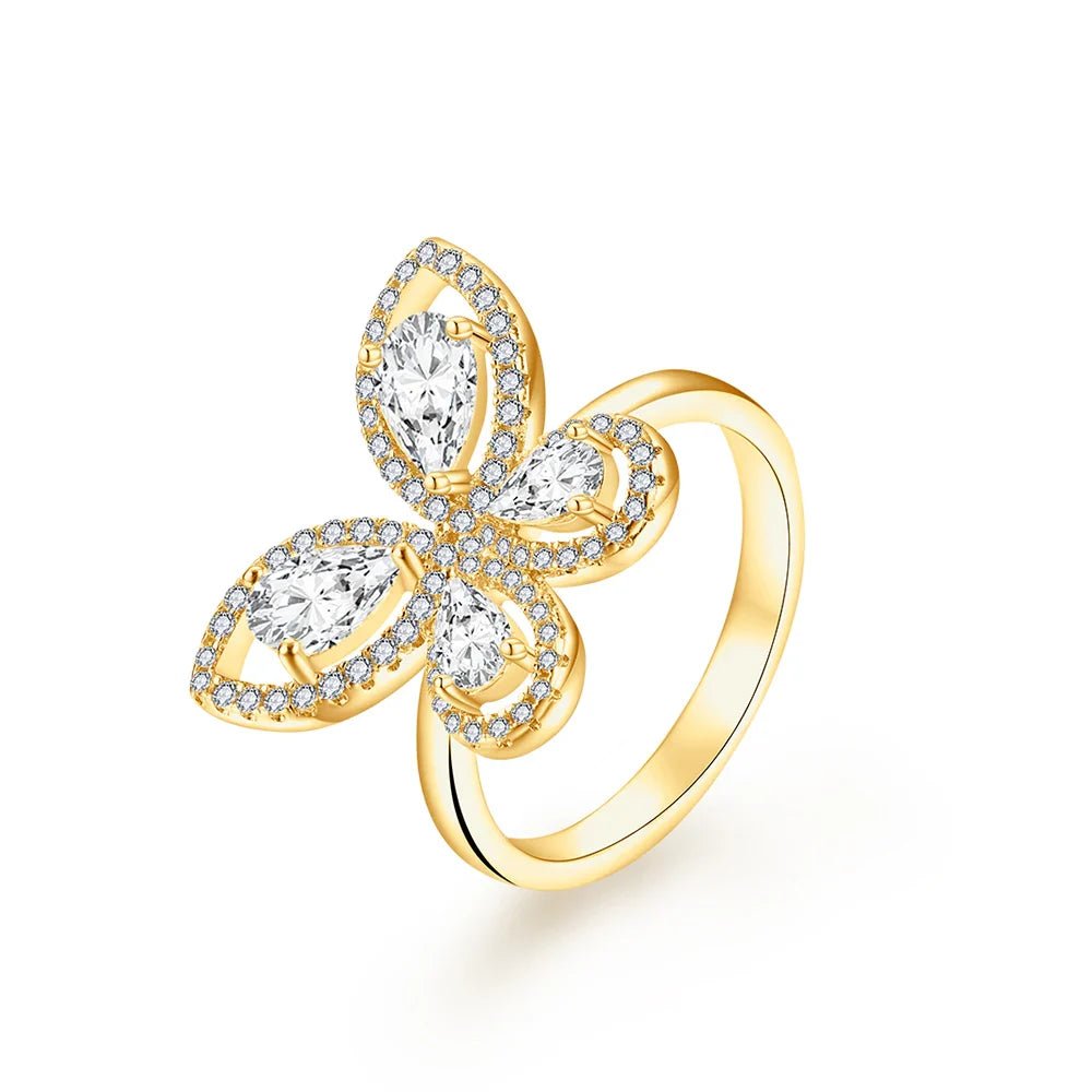MINTYBOX Butterfly Moissanite Ring for Women Solid 10k 14k White Gold Pear Cut 6*4mm Pass Diamond Test Engagement Fine Jewelry - Courbe et Compagnie