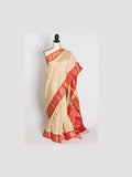 Mohini: Clay White & Coral Pink Kanjivaram Silk Saree | Silk Mark Certified - Courbe et Compagnie