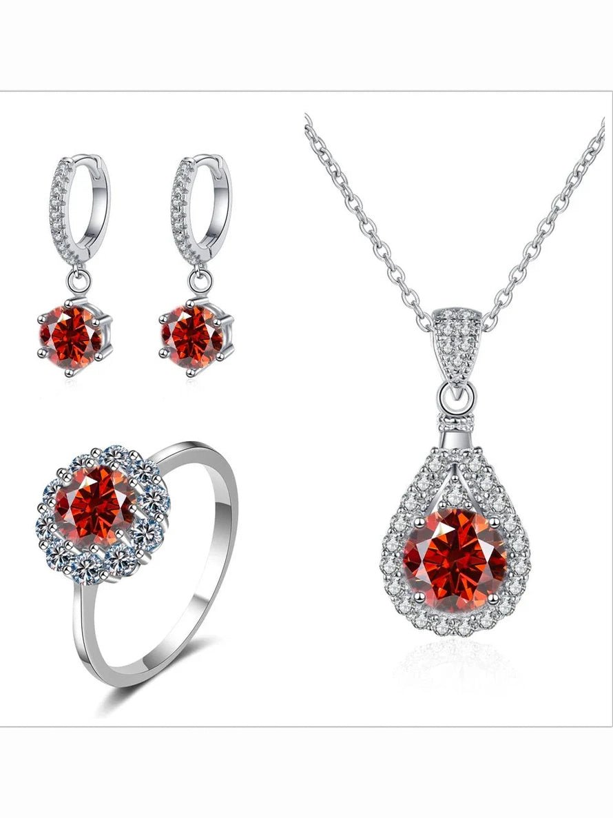 Moissanite Jewelry Set 925 Sterling Silver Ring Earring Pendant Necklace Bridal - Courbe et Compagnie