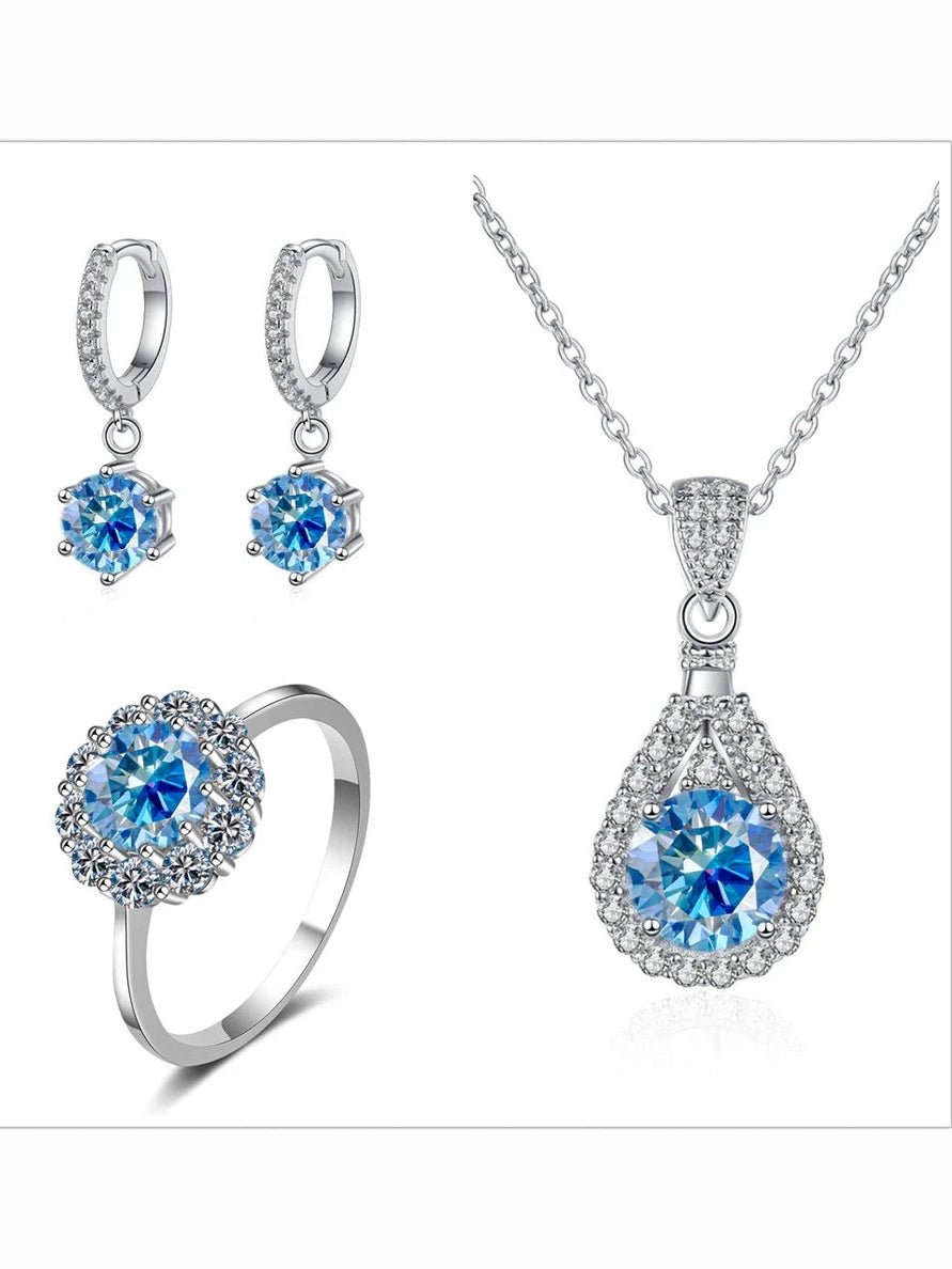 Moissanite Jewelry Set 925 Sterling Silver Ring Earring Pendant Necklace Bridal - Courbe et Compagnie