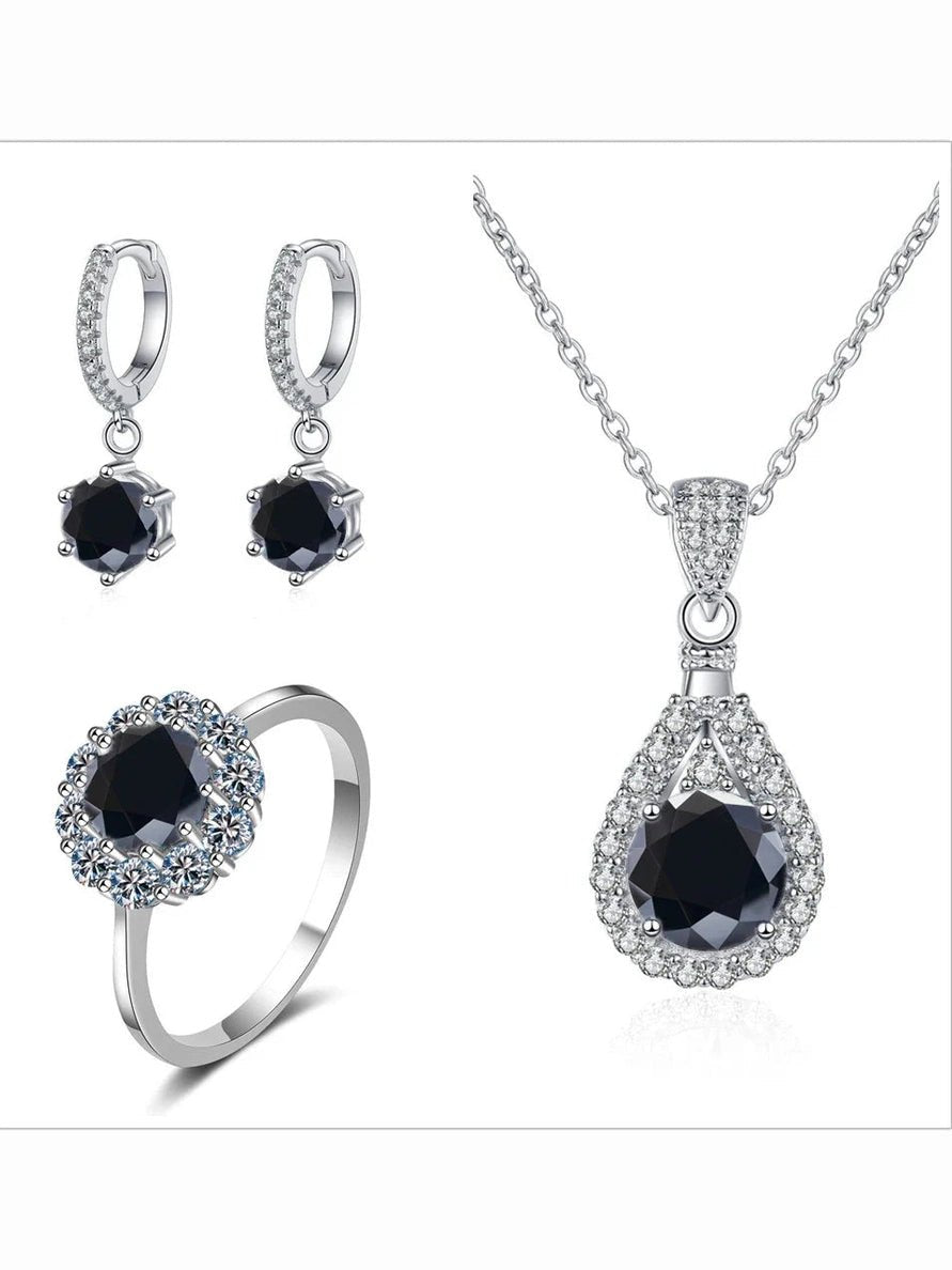 Moissanite Jewelry Set 925 Sterling Silver Ring Earring Pendant Necklace Bridal - Courbe et Compagnie