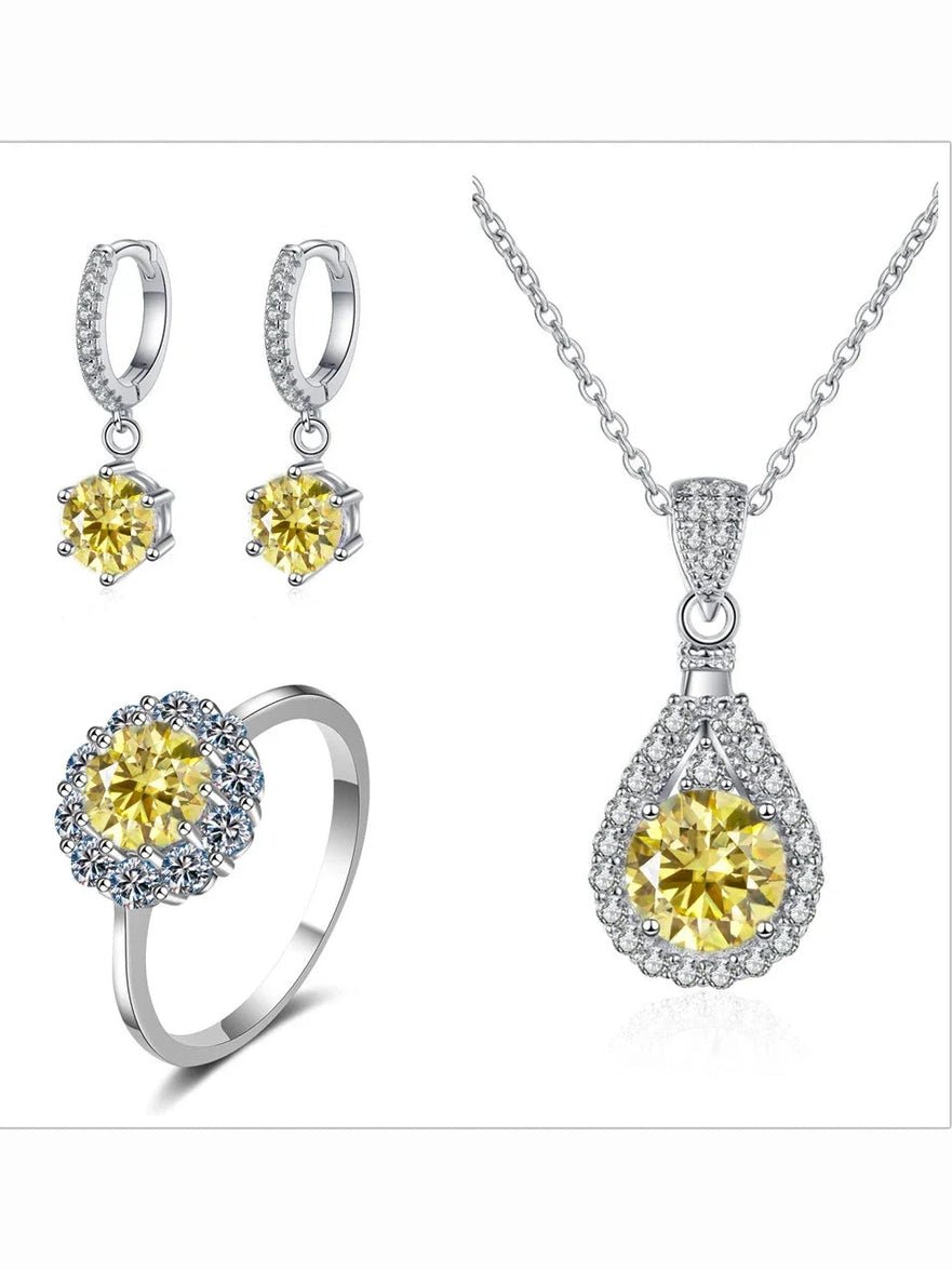 Moissanite Jewelry Set 925 Sterling Silver Ring Earring Pendant Necklace Bridal - Courbe et Compagnie