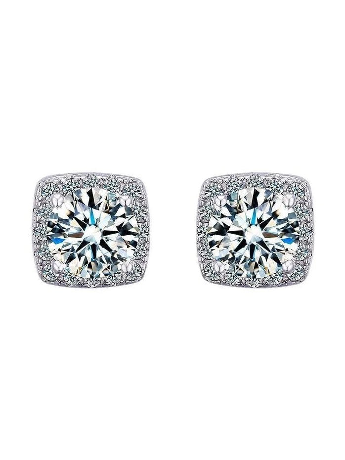 Moissanite Stud Earrings 925 Sterling Silver Round Cut Classic Women's Jewelry - Courbe et Compagnie