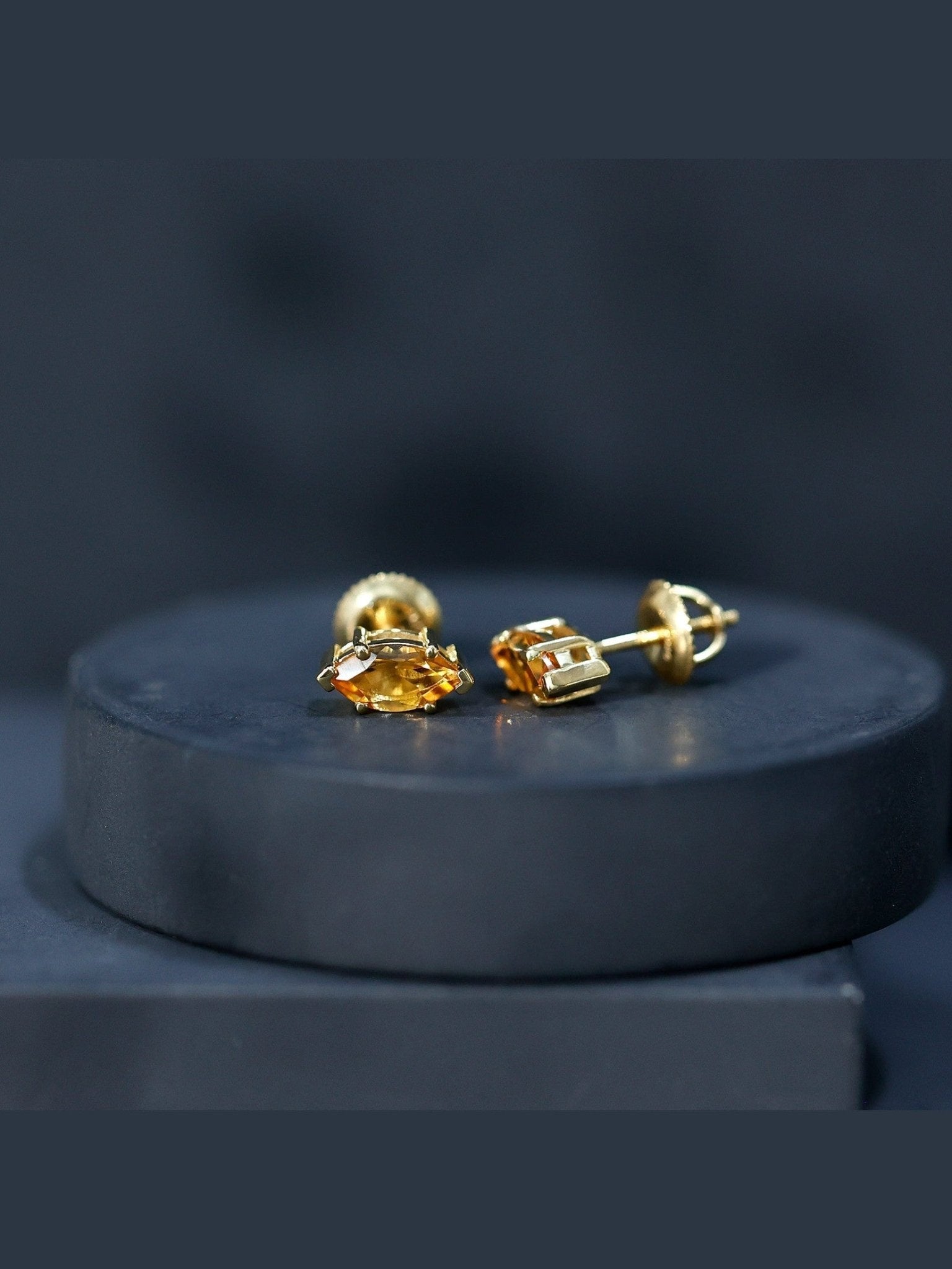 Natural 1.48 Carat Marquise Cut Citrine Stud Earrings - Courbe et Compagnie