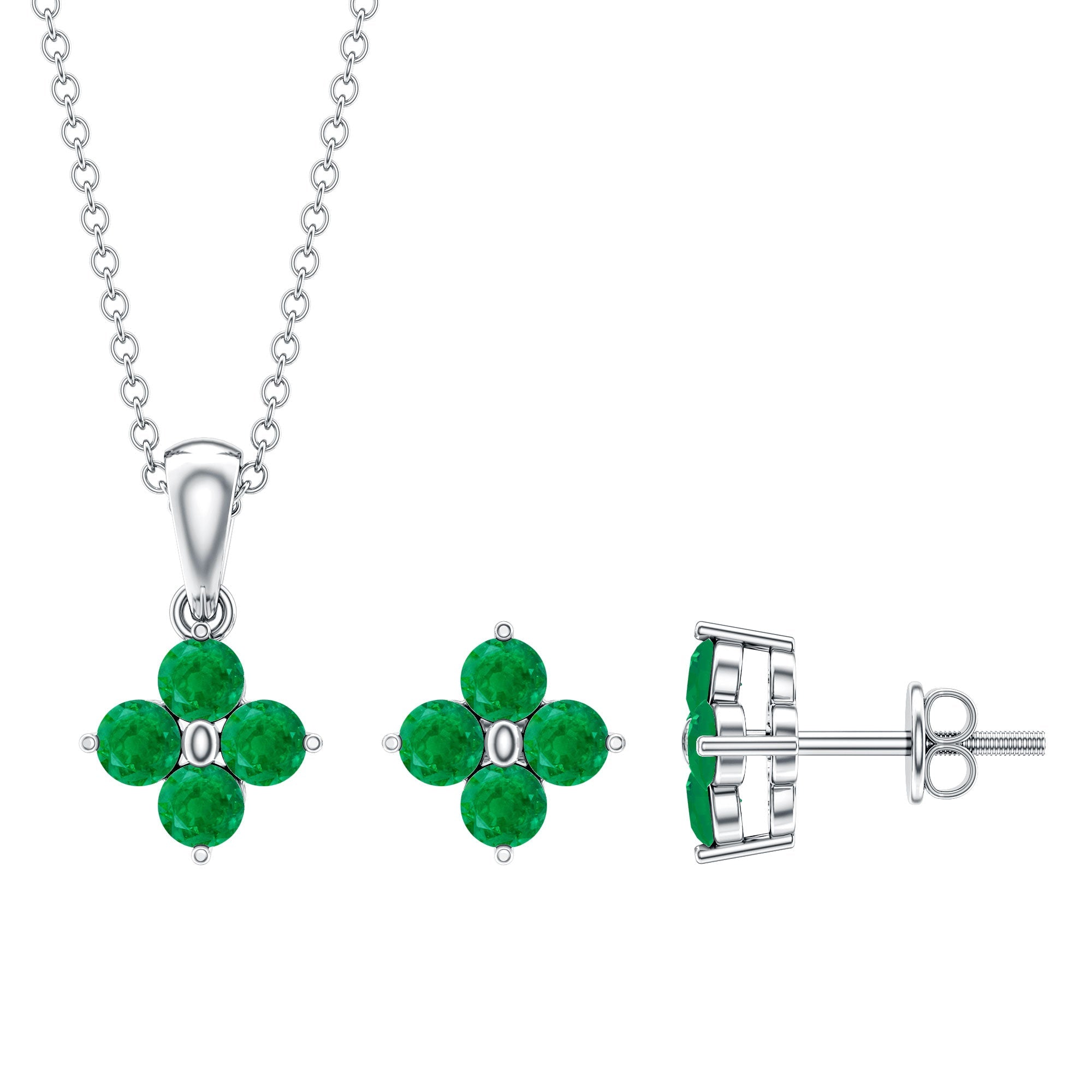 Natural Emerald Clover Jewelry Set for Women - Courbe et Compagnie